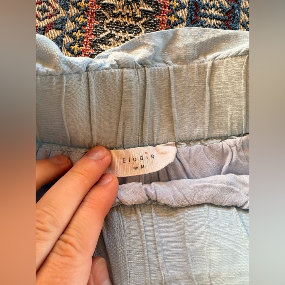 Elodie Boutique Ruffle Light Blue Linen Wide Leg Pants Size M Cottagecore Spring - Picture 4 of 5